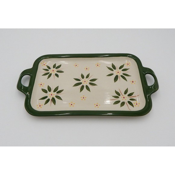 Temp-Tations By Tara Old World Green 13 Inch Rectangular Handled Platter - Picture 1 of 9